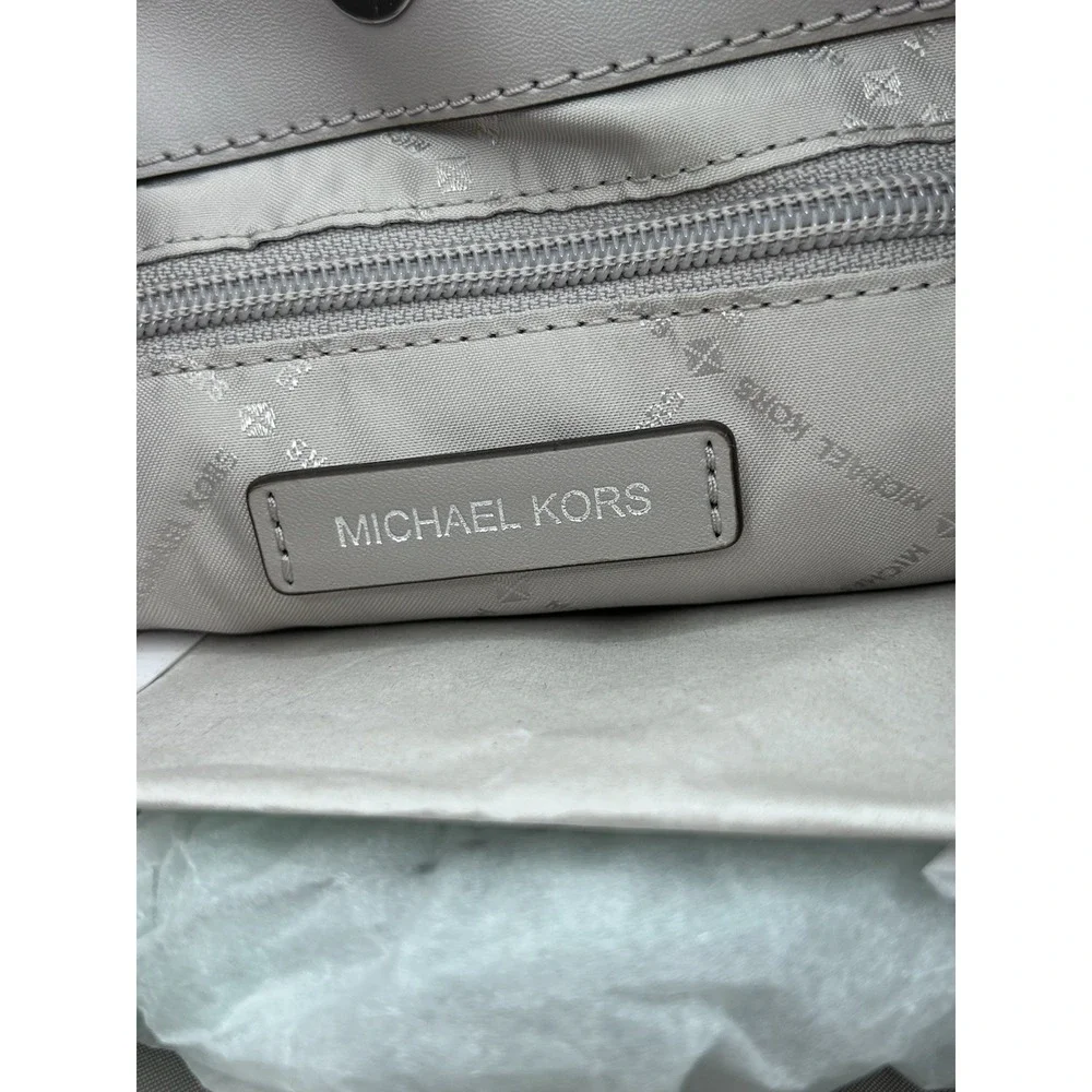 Michael Kors Teagan‎ Long Drop Satchel Pearl Grey Pebbled Leather NEW MSRP $448.